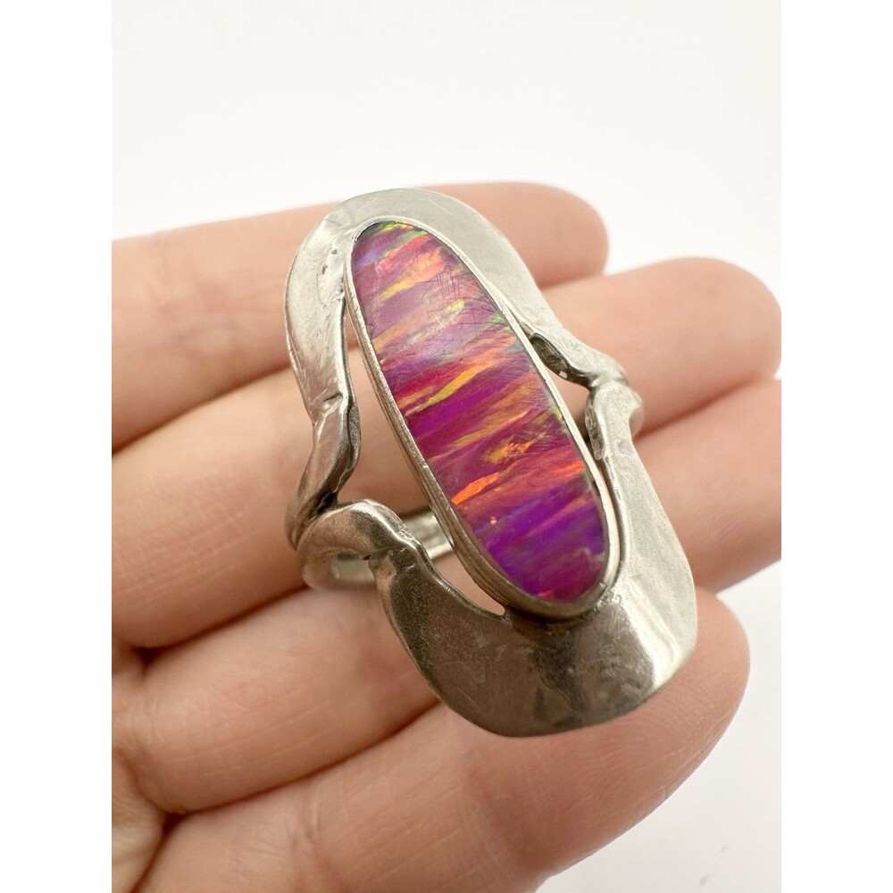 Mexico Faux Opal Ring Silver Tone Size 8.75